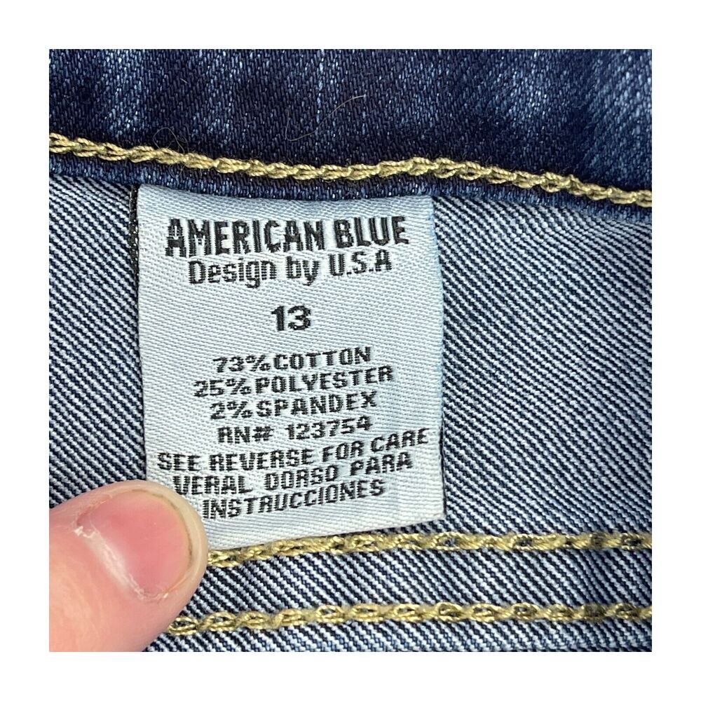 American Blue Jeans Girls 13 Denim Cotton Stretch Mid-Rise Hipster Frayed Hem - Picture 2 of 9